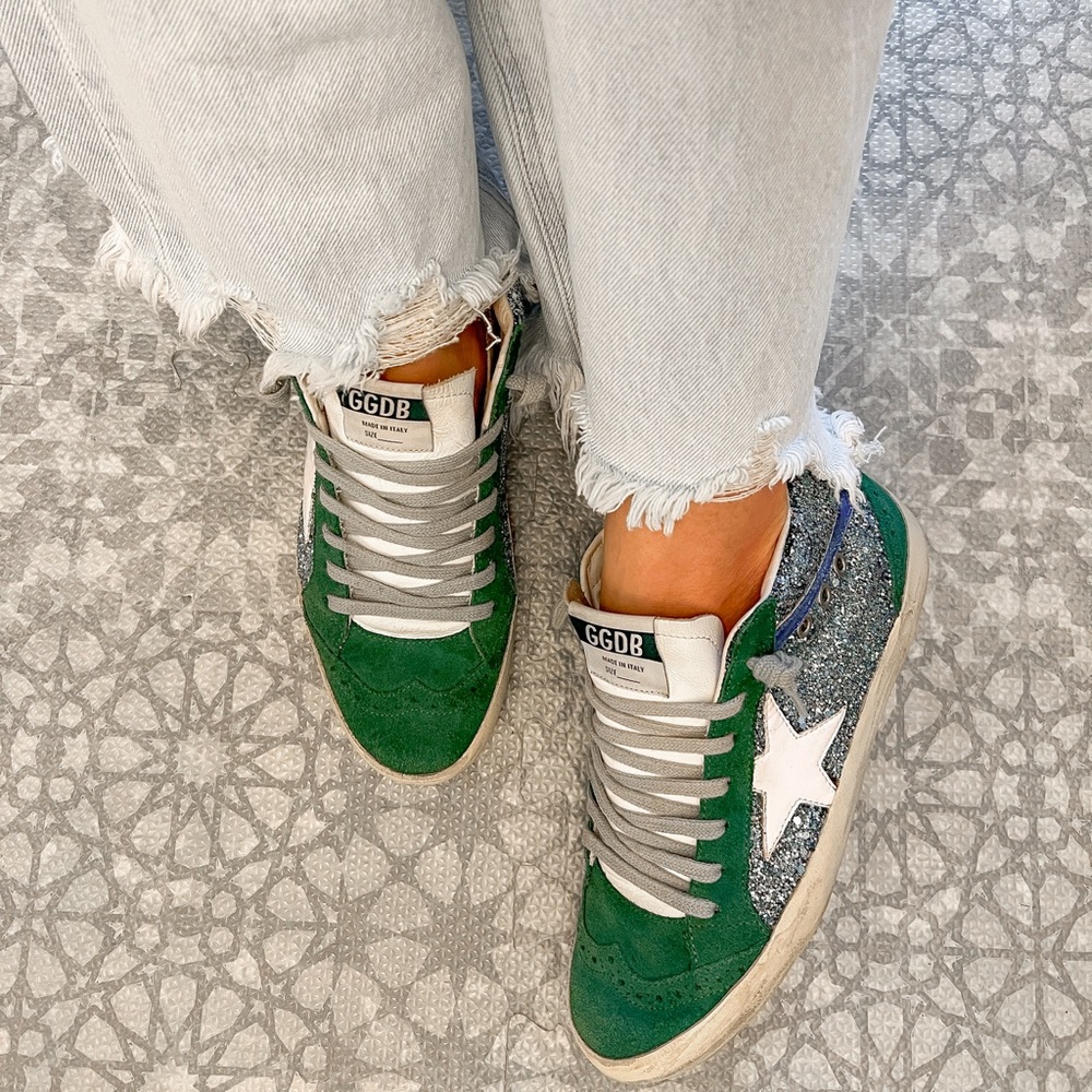 Golden Goose Green White Glitter Low-Top Sneakers - Picture 2 of 15